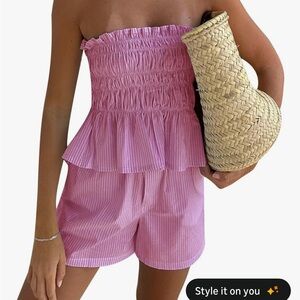 Matching Set - Pink Stripe Strapless Top and Shorts